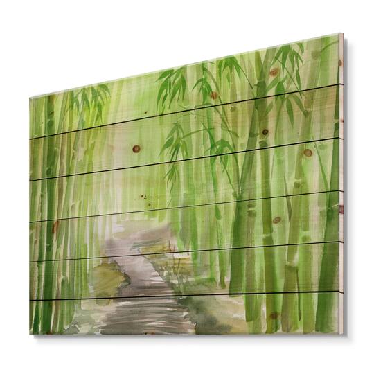 Designart - Green Bamboo Forest - Traditional Print on Natural Pine Wood